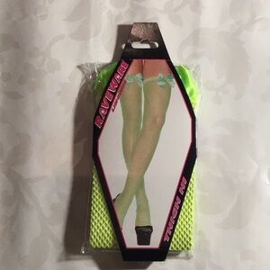 Raveware: Neon Green Fishnet Thigh High w/Bows​
